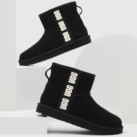 UGG Womens Classic Boots Mini Side Logo Bootie Black Ankle Black Suede 6 - Picture 7 of 11